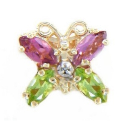 N360 14K MARQUISE PINK TM/PSPERIDOT BUTTERFLY 1 DIAMOND SLIDE 
